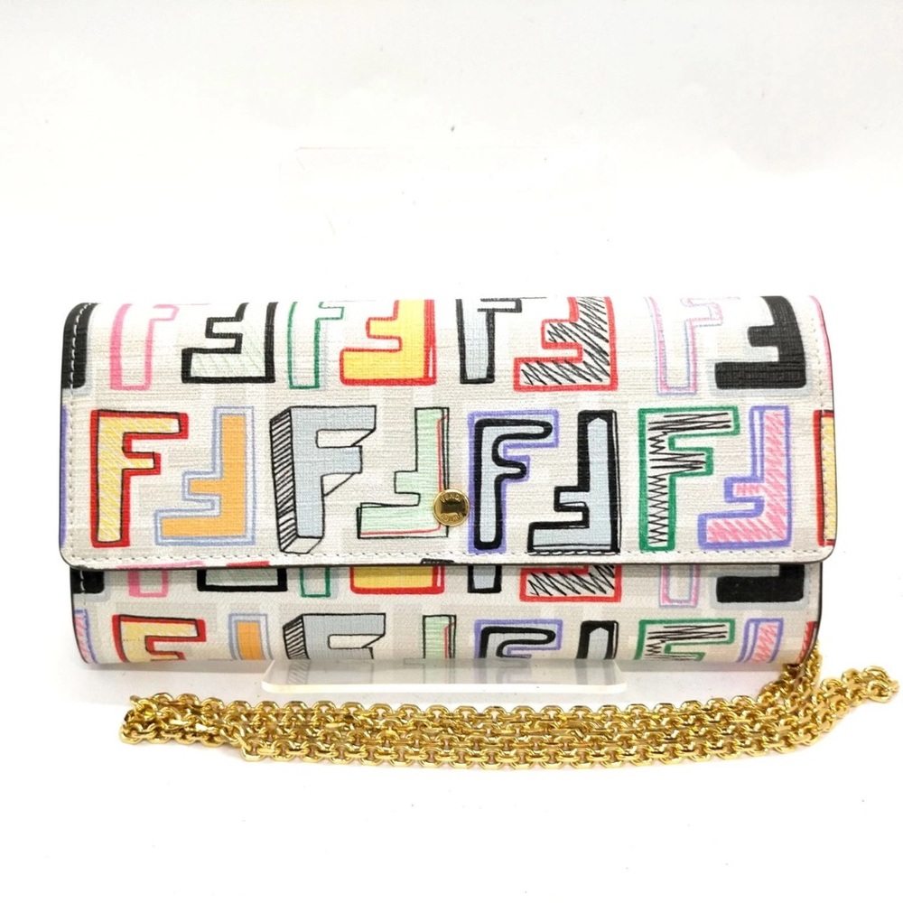 Fendi Multicolor Logo Clutch with Gold Chain